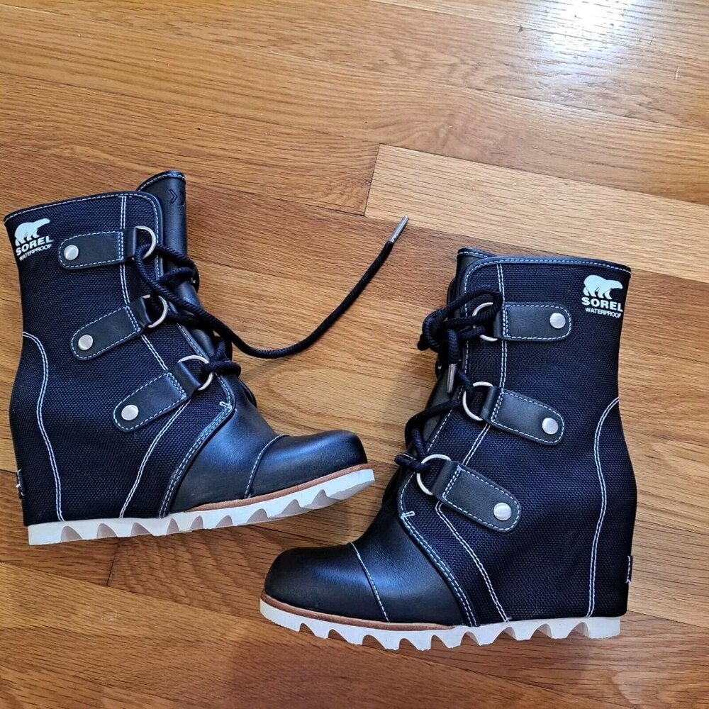 Sorel Black Ankle Booties with White Accents